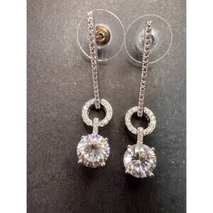 White CZ long earrings in sterling silver